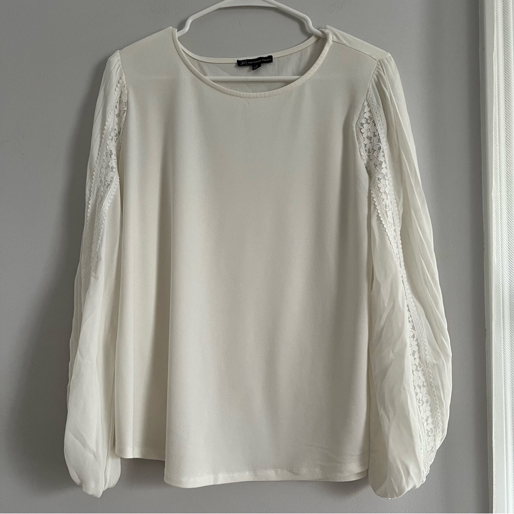 Adrianna Papell Ivory Blouse with Lace Sleeves